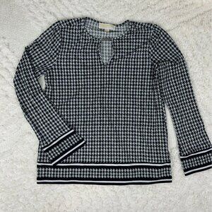 Michael Kors Blouse Sz Small Houndstooth Trumpet Sleeves Black White Top Shirt